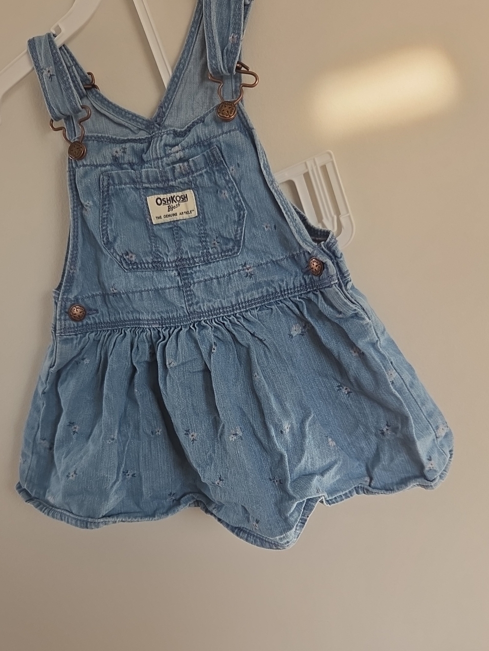 OshKosh B'gosh Light Blue Denim Overall Dress with Gathered Skirt